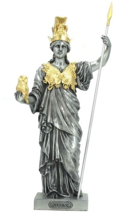 14.25 Inch Athena Goddess of Wisdom and War Figurine Silver Color