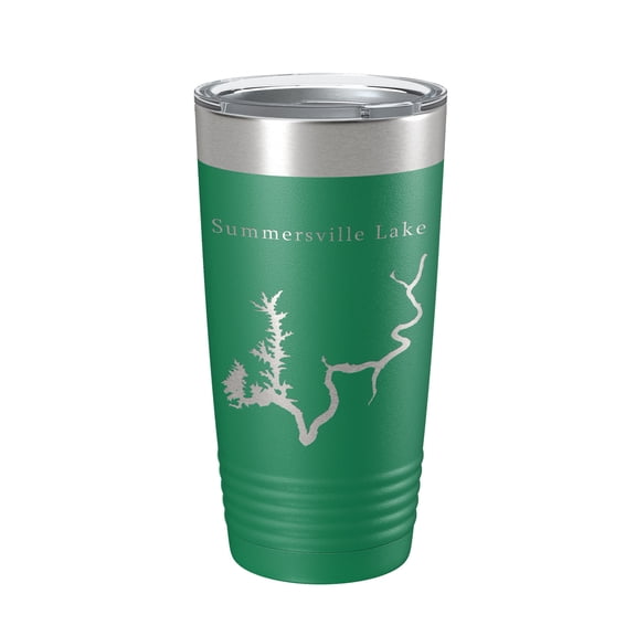 Summersville Lake Map Tumbler Travel Mug Insulated Laser Engraved Coffee Cup West Virginia 20 oz Green
