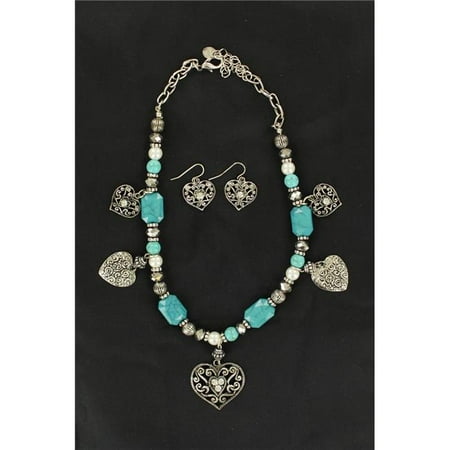 Turquoise Pearl Set Blazin Roxx 30228 Multi Hearts Necklace & Earrings Set, Turquoise & Pearl - 15 to 19 in. ()