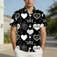 thumbnail image 4 of Stamzod Valentines Couple Shirts Men Women Summer Short Sleeve Button Up Shirt Men Lover Heart Casual Shirts Black XXXL, 4 of 6