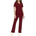 thumbnail image 3 of Horkkom Nurse Scrubs for Women Set with Pockets V Neck Short Sleeve Scrub Tops Elastic Waist Scrub Pants Solid Color Loose Nurse Uniforms Set XXL, 3 of 8