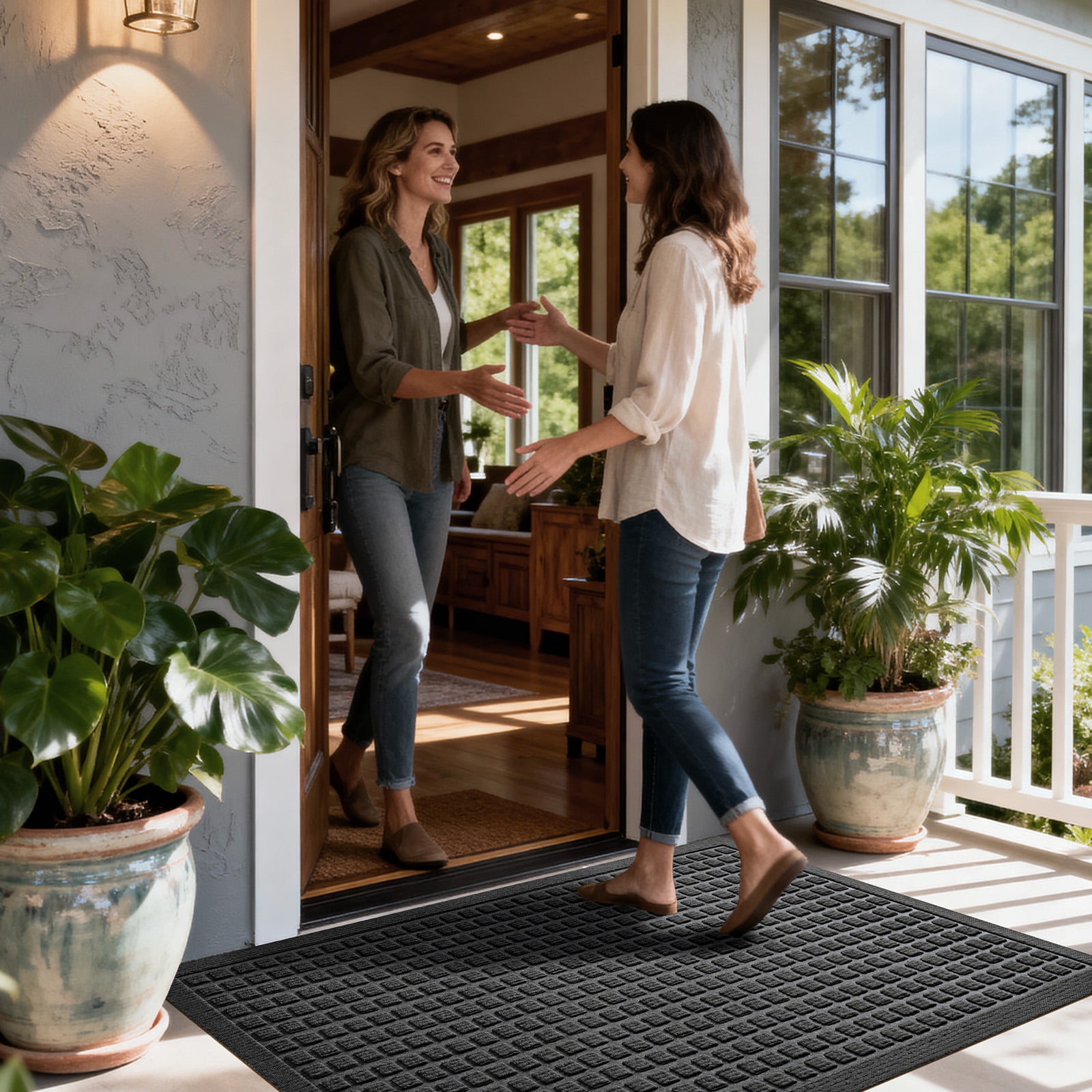 Front Doormat Non Slip Outdoor Mat 17"x29", Dirt Trapper TPE Welcome Mats Outdoor Indoor Rug, Durable Easy Clean Low Profile Doormat for Garage ,Entryway ,Patio ,High Traffic Areas, Grey