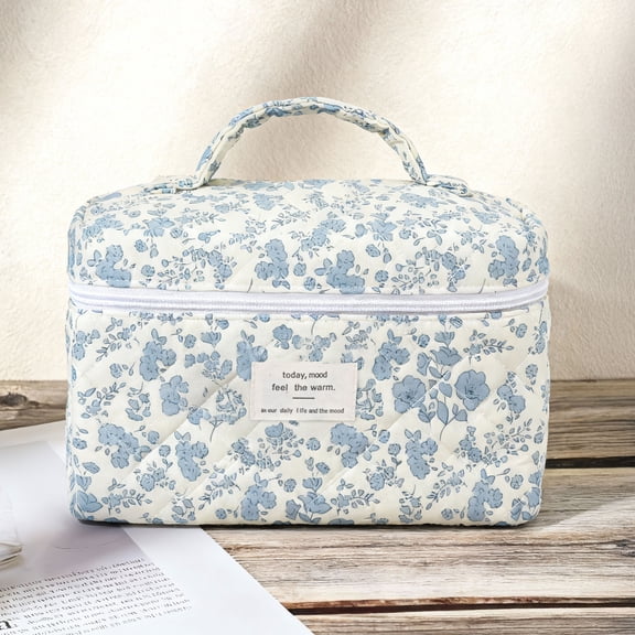 Gynky Large Capacity Cosmetic Bag Set, Floral Cotton Travel Makeup and Toiletry Organizer