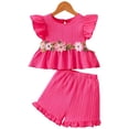thumbnail image 2 of Cethrio Girls Summer Outfit Sets, Casual Flutter Sleeve 2 Piece Fashion Kids Clothing sets Hot Pink Size 8, 2 of 7
