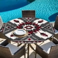 thumbnail image 5 of Red Grey Boho Round Tablecloth 55-60 Inch Round Fitted Table Cloth with Elastic Edge, Vintage Geometric Ethnic Abstract Waterproof Table Cover Protector for Outdoor Picnic Party Dining, 5 of 6
