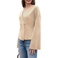 thumbnail image 2 of Womens V Neck Cardigan Long Bell Sleeve Button Down Open Front Loose Knit Fall Sweater Blazer Apricot S, 2 of 10