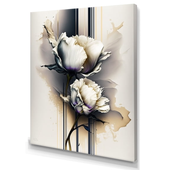 Designart White Peony Flower On Golden Beige Paint Canvas Wall Art