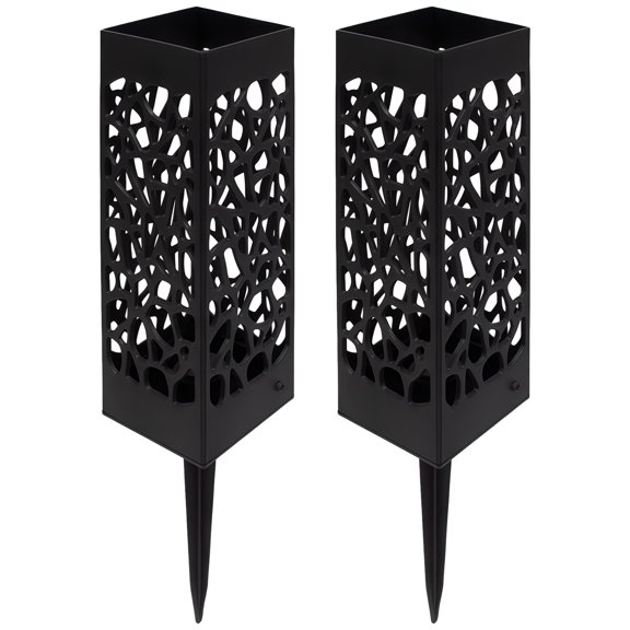 Cemetery Vases for Grave with Spikes, 2 Pack Grave Vases for Cemetery with Stake, Square Black Design, Resin Memorial Flower Holders for Fresh or Artificial Flowers