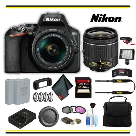 Nikon D3500 DSLR Camera with 18-55mm Lens Advanced Bundle W/ Bag, Extra Battery, LED Light, Mic, Filters and