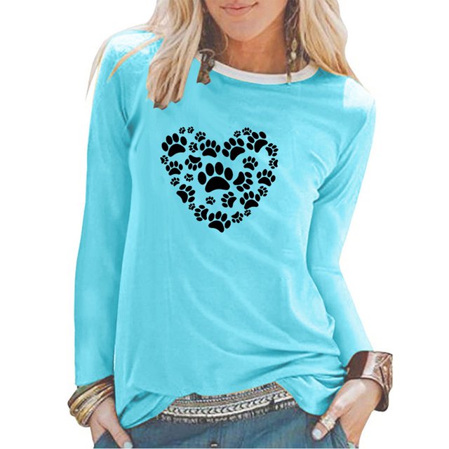 XZNGL Womens Casual Bears Paw Love Pattern Long Sleeve Pullover Tupper Garment