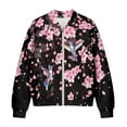 thumbnail image 4 of SCRAWLGOD Hummingbird Peach Blossom Pink Black Womens Jacket Zip Up Casual Jackets Hoodless Crewneck Sweatshirt Lightweight Trendy Outerwear Coat with Pockets for Daily Wear, M, 4 of 7