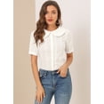 thumbnail image 3 of Blusa De Manga Corta Con Botones En La Parte Delantera Y Cuello De Peter Pan Para Mujer Beige XS, 3 of 6