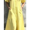 thumbnail image 2 of Women's Button Front Short Sleeve Midi Dress 100% Polyester with Pockets Lightweight Everyday Dress Easy Care Casual, 2 of 10