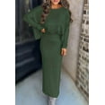 thumbnail image 4 of PRETTYGARDEN Women's Fall Two Piece Matching Skirt Sets Long Sleeve Tops Maxi Long Slit Bodycon Skirts Vacation Outfits, 4 of 7