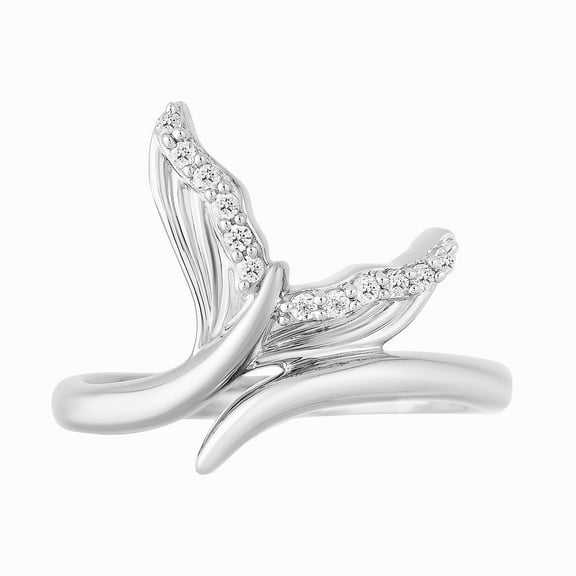 Ariel Mermaid Tail Ring, Bypass Diamond Engagement Wedding Ring, Pave Set Diamond Ring, Women's Unique Diamond Anniversary Ring, 14K White Gold Plated, 1.5 Ct Simulated Diamond