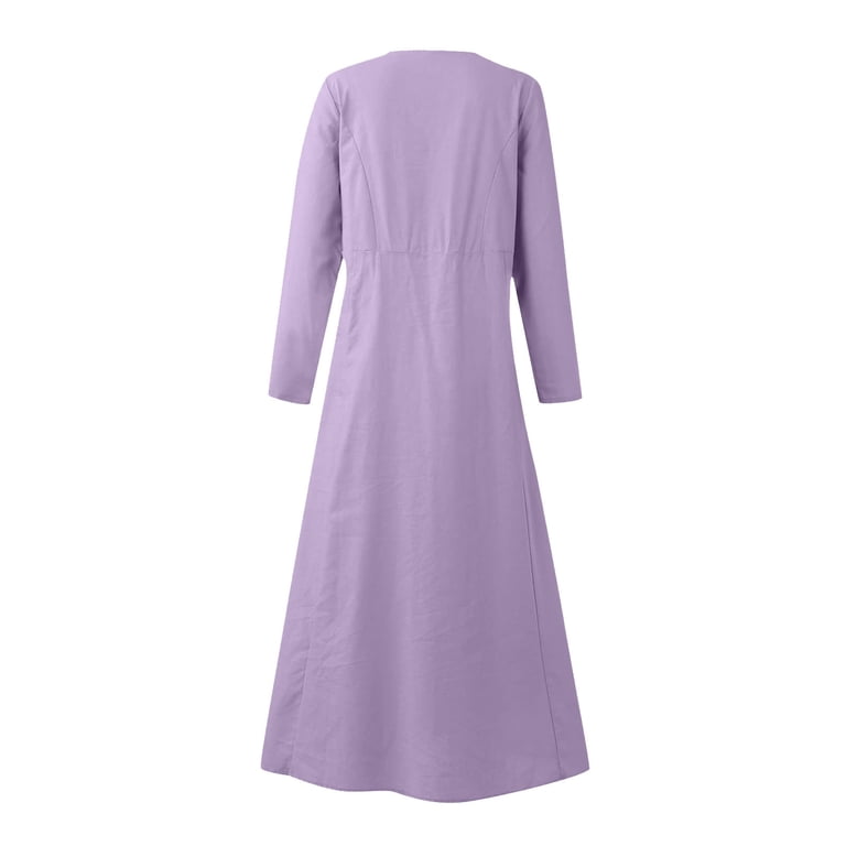 Long Sleeve Maxi Dress for Women , Womens Cotton Linen Long Dress with  Pockets Round Neck Long Sleeve Maxi Dresses Loose Oversized Plain Dress  Holiday Beach Party Dresses - Walmart.com