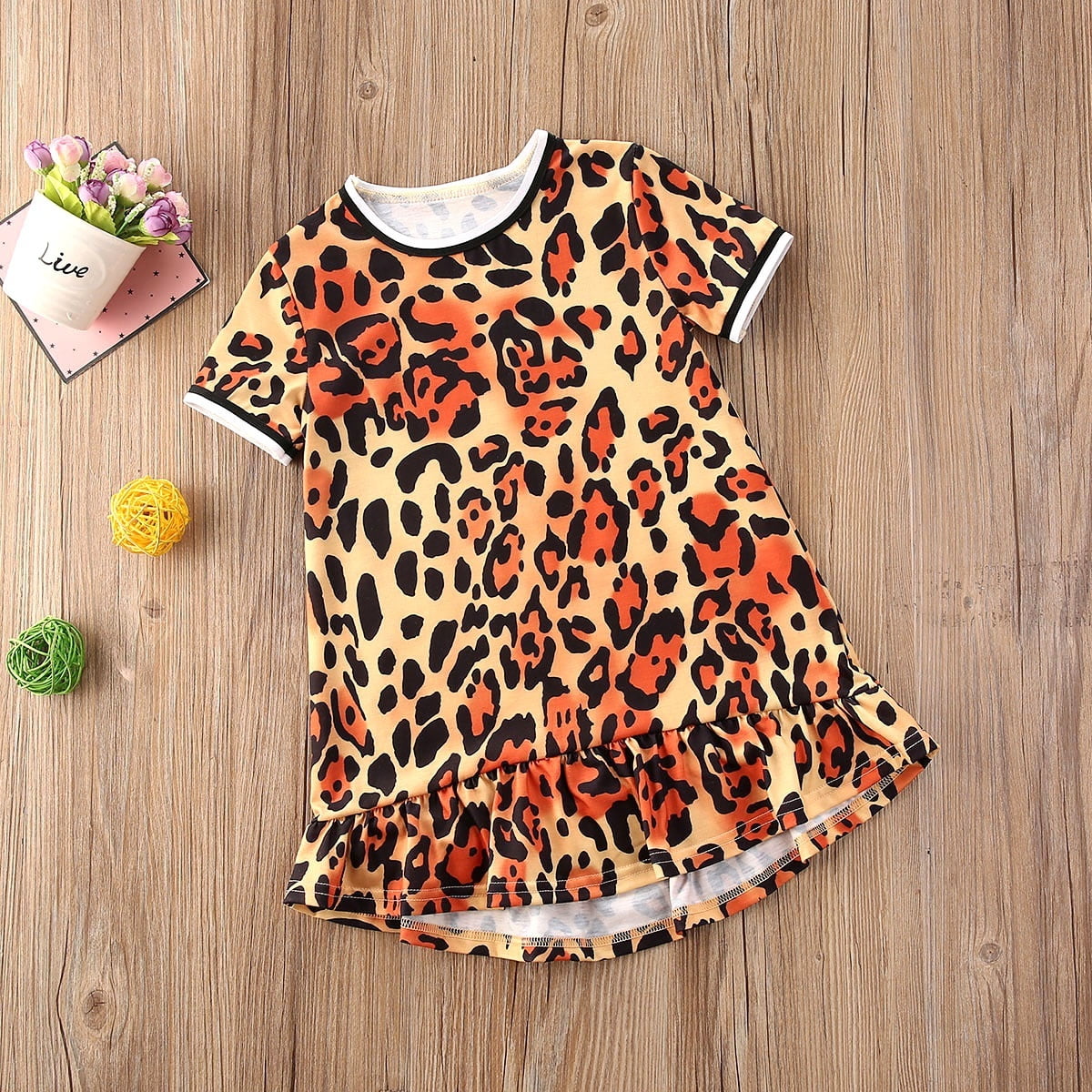 Toddler Baby Girl Leopard Dress Short Sleeve Ruffle Dress Party
