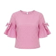 thumbnail image 4 of Xaqiouau Womens Gingham Ruffle Bell Sleeve Blouse Casual Crew Neck Check Print Summer Top, 4 of 7