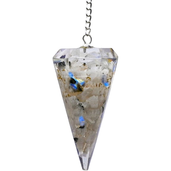 Rainbow Moonstone Orgone Crystal Pendulums for Divination and Dowsing
