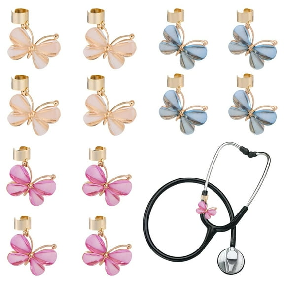 1 Set 12Pcs 3 Styles Stethoscope Charms Butterfly Alloy Enamel Stethoscope Pendant Decorations Stethoscope Id Name Tag with Findings Nurse Stethoscope Accessory for Women Graduation Vet Doctor