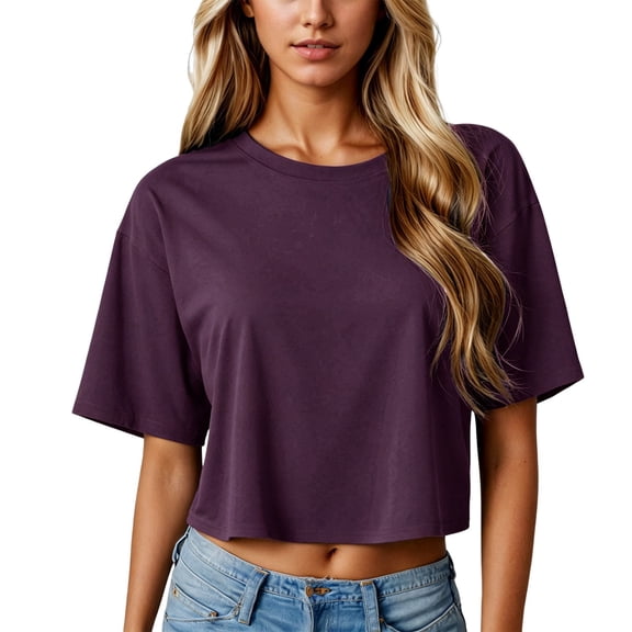 Womens Cropped T Shirts Oversized Casual Crewneck Short Sleeve Loose Fit Tops Lightweight Summer Shirts for Women Fashion Street Look
