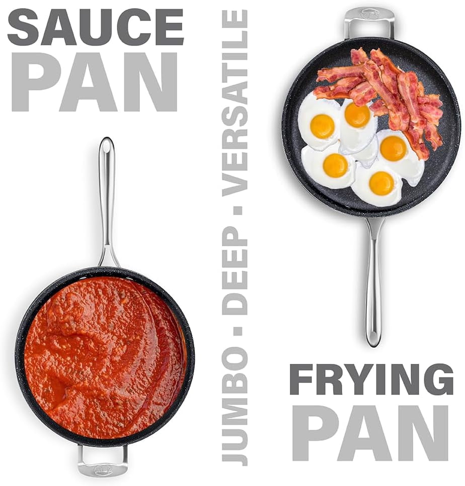 Granitestone Jumbo Cooker with Lid, Nonstick Triple Coated Surface, Family Sized Open Skillet with Stainless Steel Stay Cool & Helper Handle, Oven and Dishwasher Safe