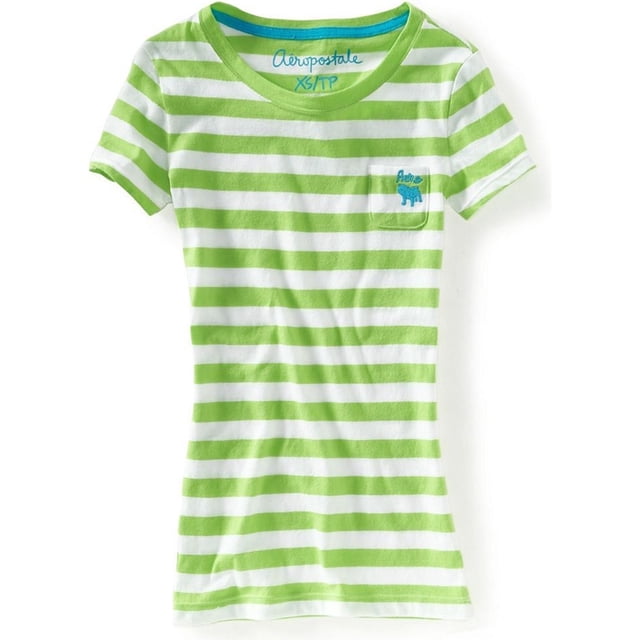 Aeropostale - Camiseta gráfica con bolsillo de bulldog a rayas para mujer, verde, pequeña