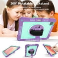 thumbnail image 6 of ELEHOLD 3-Layer Shockproof Case For iPad 8th/7th Generation, Rugged Cover with 360° Rotating Kickstand, Wrist Strap, Detachable Shoulder Strap, Pencil Holder, Purple+Mint, 6 of 7