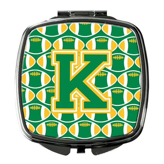 Letter K Football Green and Gold Compact Mirror CJ1069-KSCM