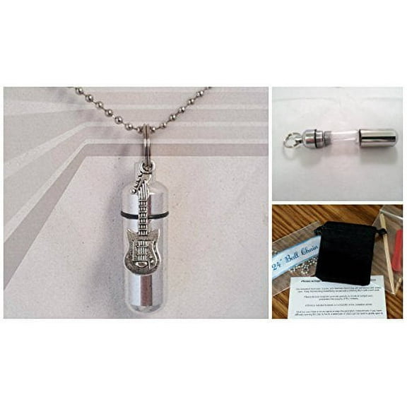 Electric GUITAR CREMATION URN with Laser Engraved Music Notes - Includes Velvet Pouch, Ball-Chain, Fill Kit & Instructions