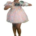 thumbnail image 4 of Women‘s Summer Puff Sleeve Tulle Babydoll Dress Fairy Ruffle Pattern Print  A-line Mini Dress, 4 of 8