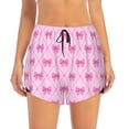 thumbnail image 2 of Susaid Pink bows Print Women's High Waisted Running Shorts Quick Dry Athletic Gym Track Workout Shorts Zip Pocket-Medium, 2 of 7