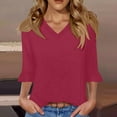 thumbnail image 7 of Ltctricy Women's Tops Summer Fall Fashion 3/4 Length Ruffle Sleeve V Neck Loose Tunic T Shirts Casual Tee Blouses(Wine,XX-Large), 7 of 7