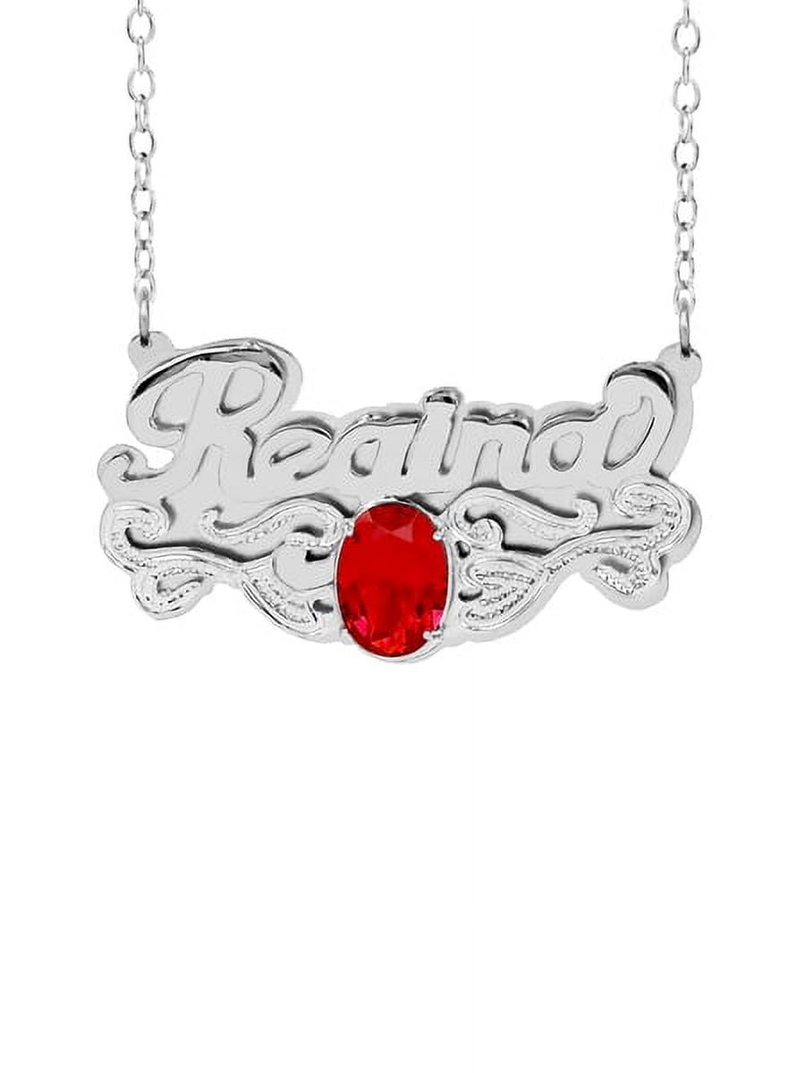 Personalized Oval-Shaped Birthstone Name Necklace with Beading and Rhodium on Tail