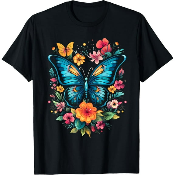 Awesome Butterfly With Flowers I Aesthetic Butterfly Vintage Gifts Mother's Day T-shirt
