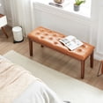 thumbnail image 3 of Milcil Upholstered Entryway Bench End of Bed Dining Bench with Wood Legs Tufted Dinning Seat Faux Leather Cognac Brown, 3 of 5