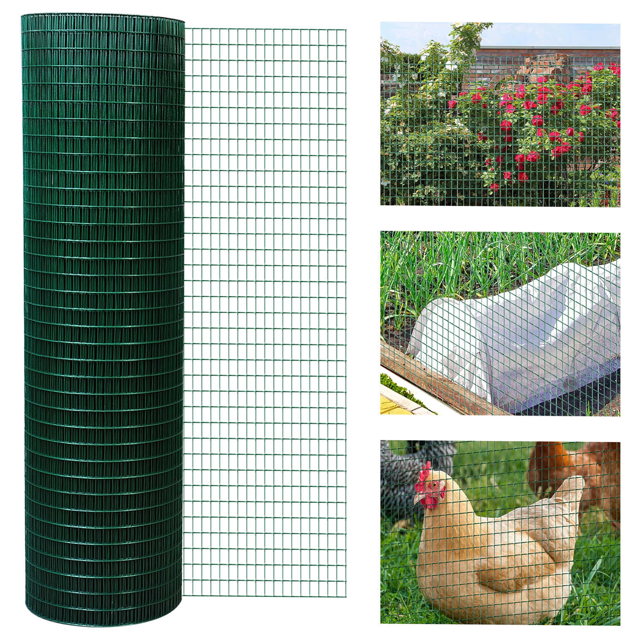 JERFIT 1/2 Inch x 1 Inch Hardware Cloth Roll, 98' L x 35.5" H PVC Coated Green Wire Mesh Fencing for Chicken Coop, Garden Bed, Rabbit Cage, Animal Enclosure & Plant Protection