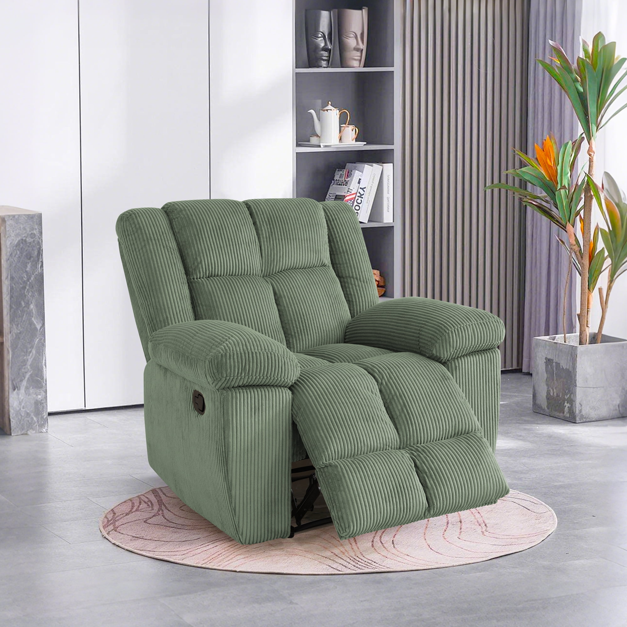 Gewnee Multifunctional Recliner, Corduroy, Adjustable Reclining Angle, Ideal for Living Room, Green