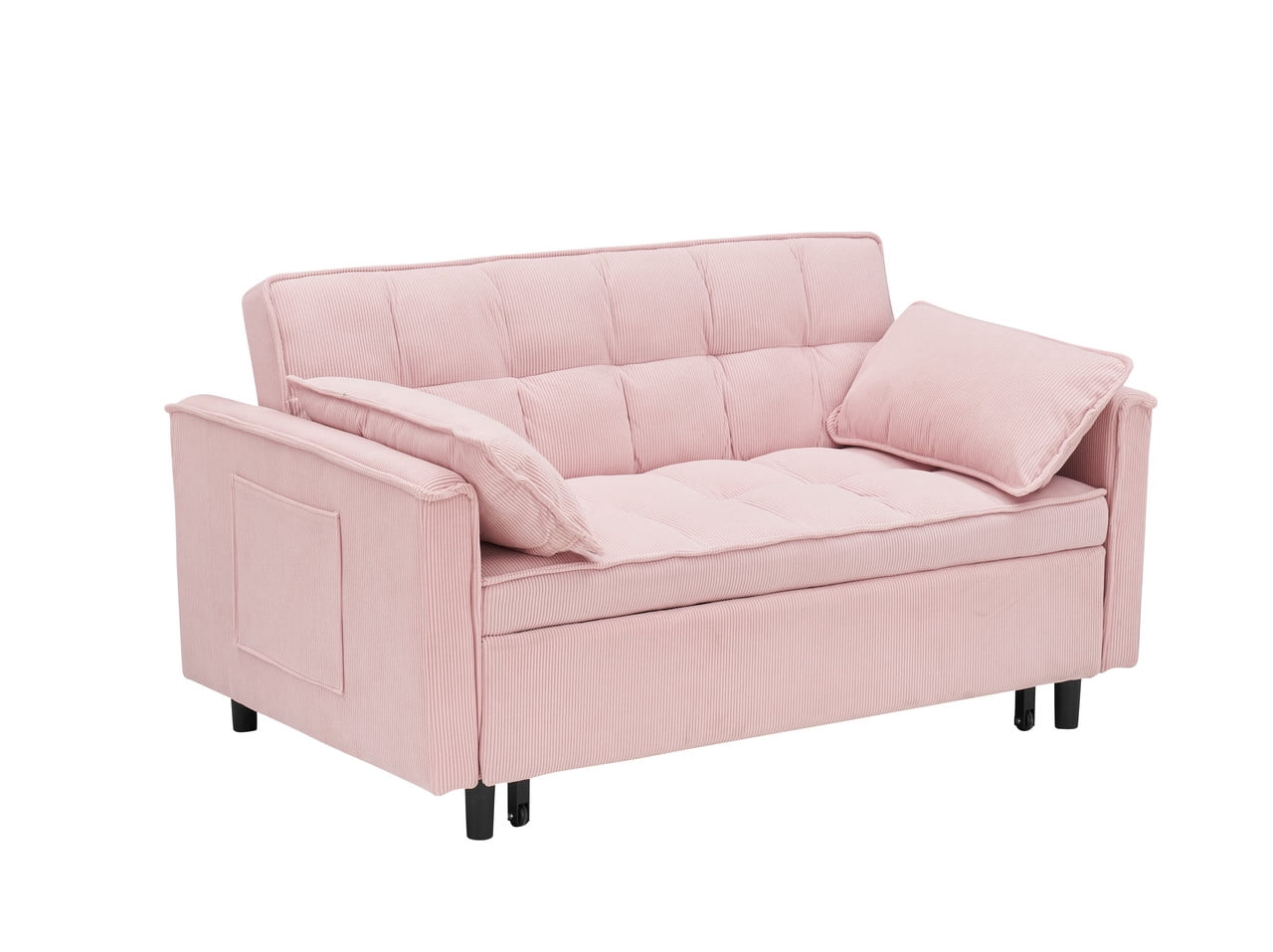 54.3" Corduroy Modular Sectional Sleeper Sofa,Loveseat with Pull Out Bed, Pink – Space-Saving Couch for Living Room, Guest Bed, Apartment