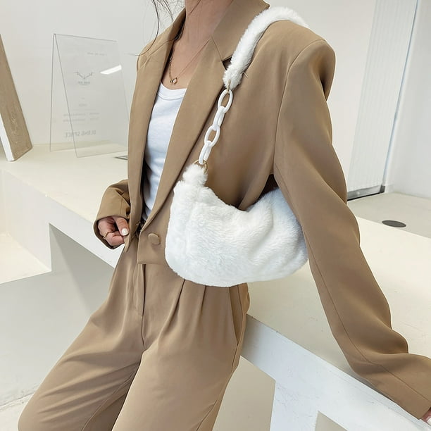 Bolso De Hombro De Peluche Para Mujer - Bolso Tote Grande De Felpa Suave, Bandolera Ajustable, Para Otoño E Invierno