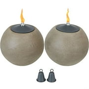 Sunnydaze Round Ball Tabletop Torch, Outdoor Patio Citronella Table Torches, Stone-Look, Set of 2, 7-Inch Diameter