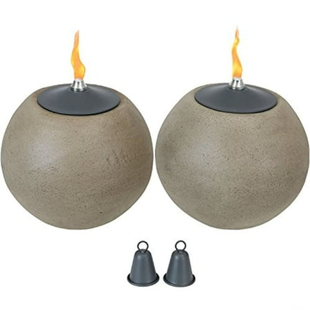 Sunnydaze Round Ball Tabletop Torch, Outdoor Patio Citronella Table Torches, Stone-Look, Set of 2, 7-Inch Diameter