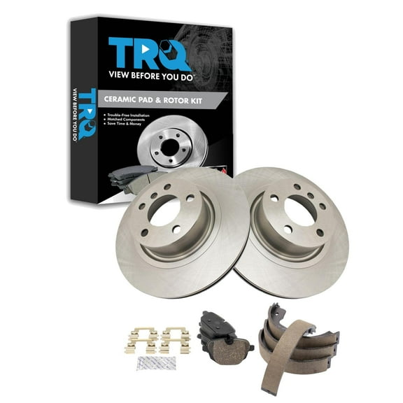 TRQ Rear Brake Pad & Rotor Kit Brake Pads Brake Rotor Parking Brake Shoe Set Ceramic Fits Select 2011 BMW X3