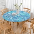 thumbnail image 3 of Blue White Tie Dye Wave Pattern Round Fitted Tablecloth with Elastic Edge,Dining Table Cover Waterproof,Outdoor Round Tablecloth for Camping,Dining,Indoor and Outdoor, 3 of 7