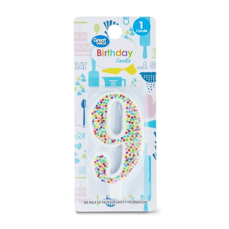 Great Value Birthday Party Candle, Multicolor, Number 9