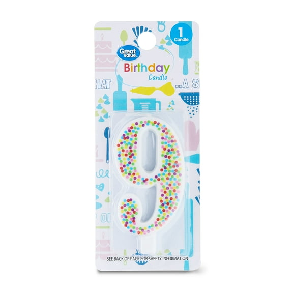 Great Value Birthday Party Candle, Multicolor, Number 9