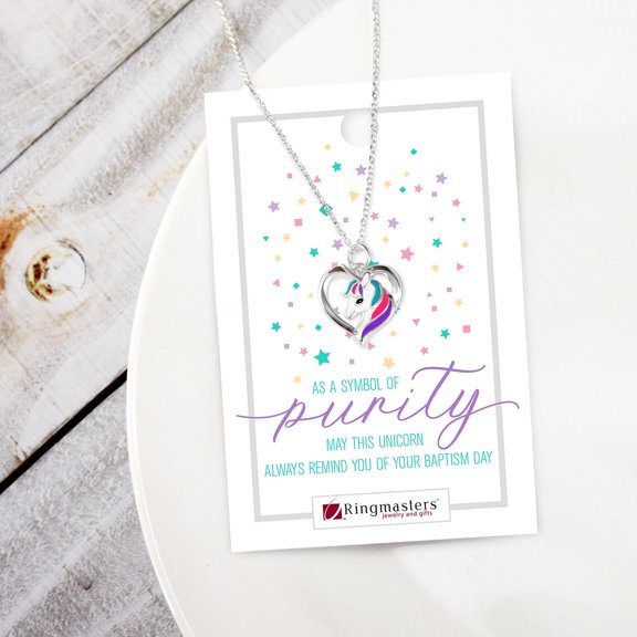 Baptism Unicorn Enamel Charm Women's Necklace with Pendent by Ringmasters