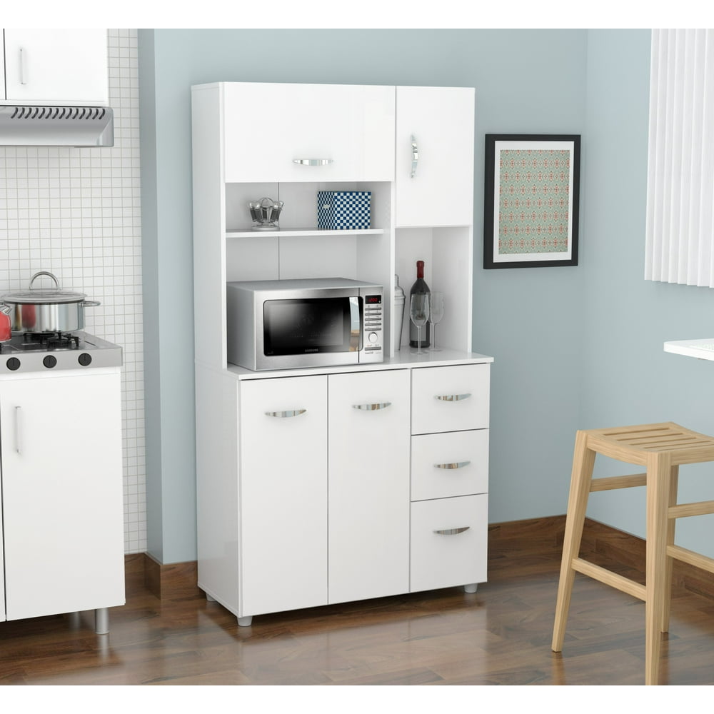 Inval 3-Drawer 6-Shelf Microwave Kitchen Cabinet, White - Walmart.com