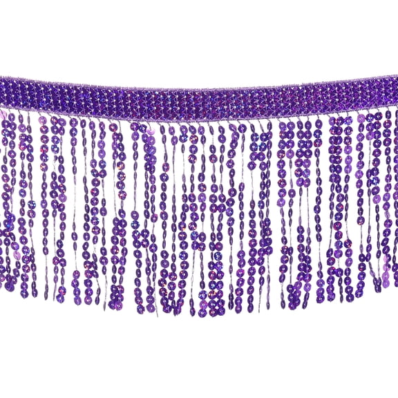 Uxcell 10 Yards Sequins Fringe Trim 6.3 Inch Wide Tassel Sewing Trim for Crafts, Purple