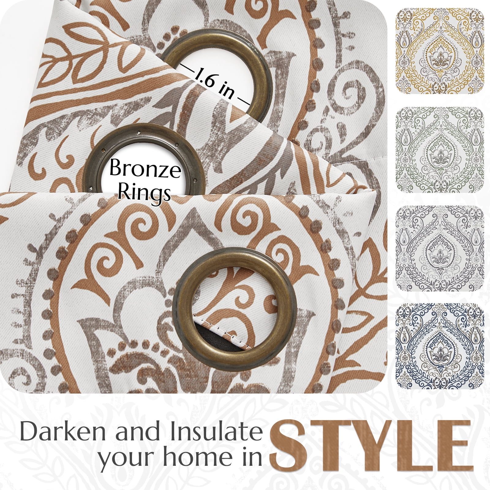Curtainking 100% Blackout Curtains 63 in 2 Panels Taffy Damask Medallion Window Curtains for Bedroom Grommet Thermal Insulated Drapes for Living Room Vintage Luxury Window Treatments Set